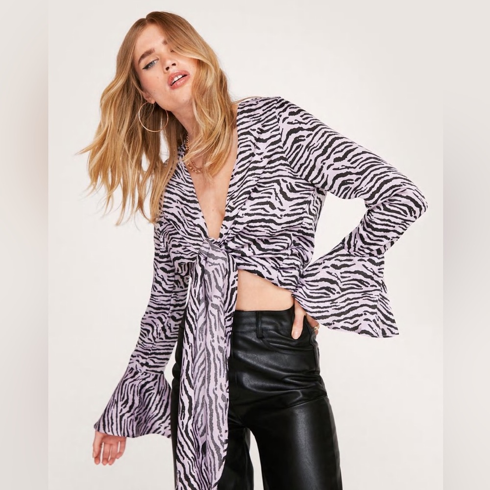 Purple zebra front-tie top
